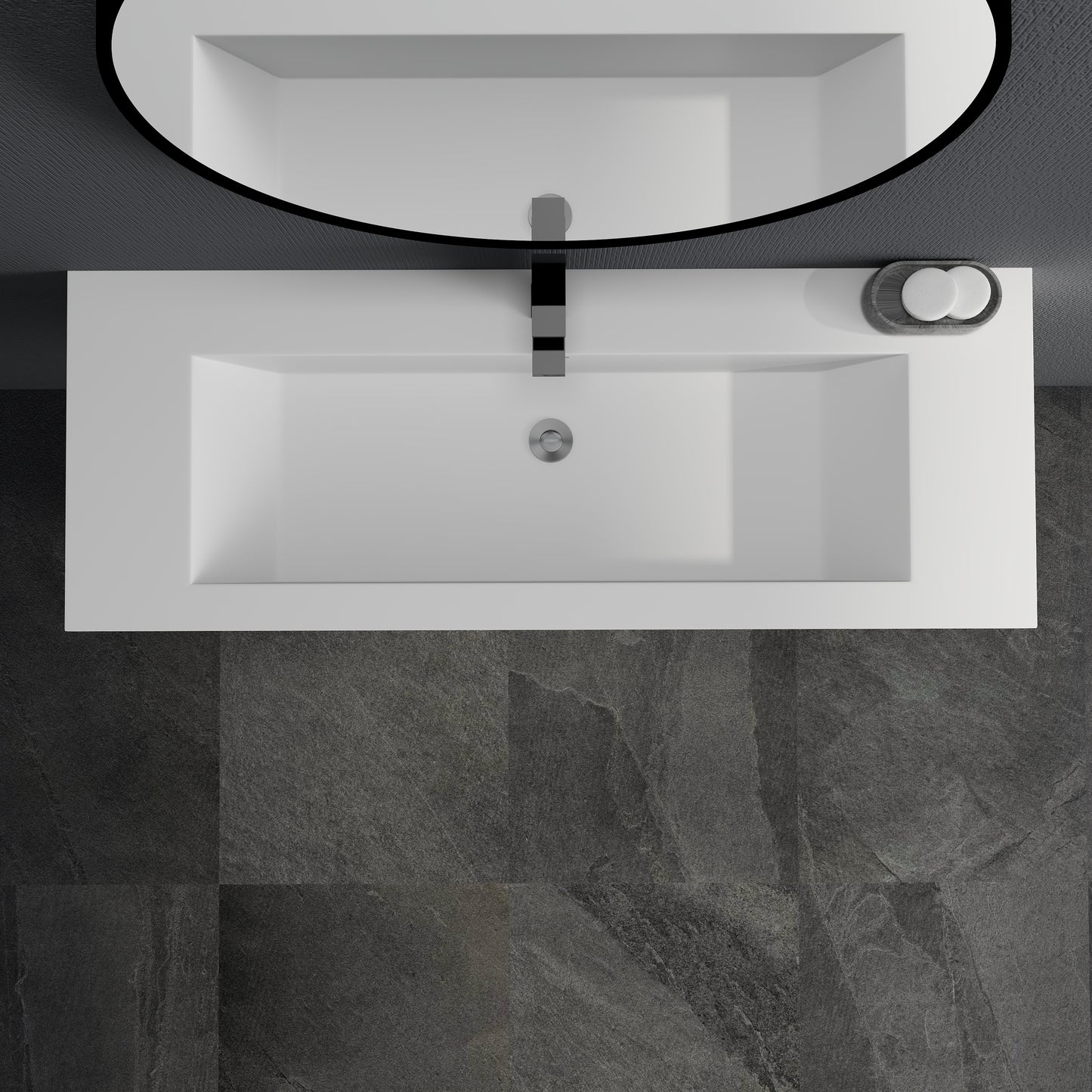 SJ-STARJANE 48 x 18 in. Solid Surface Wall Mount or Countertop Bathroom Vessel Sink with Single Faucet Holes in Matte White