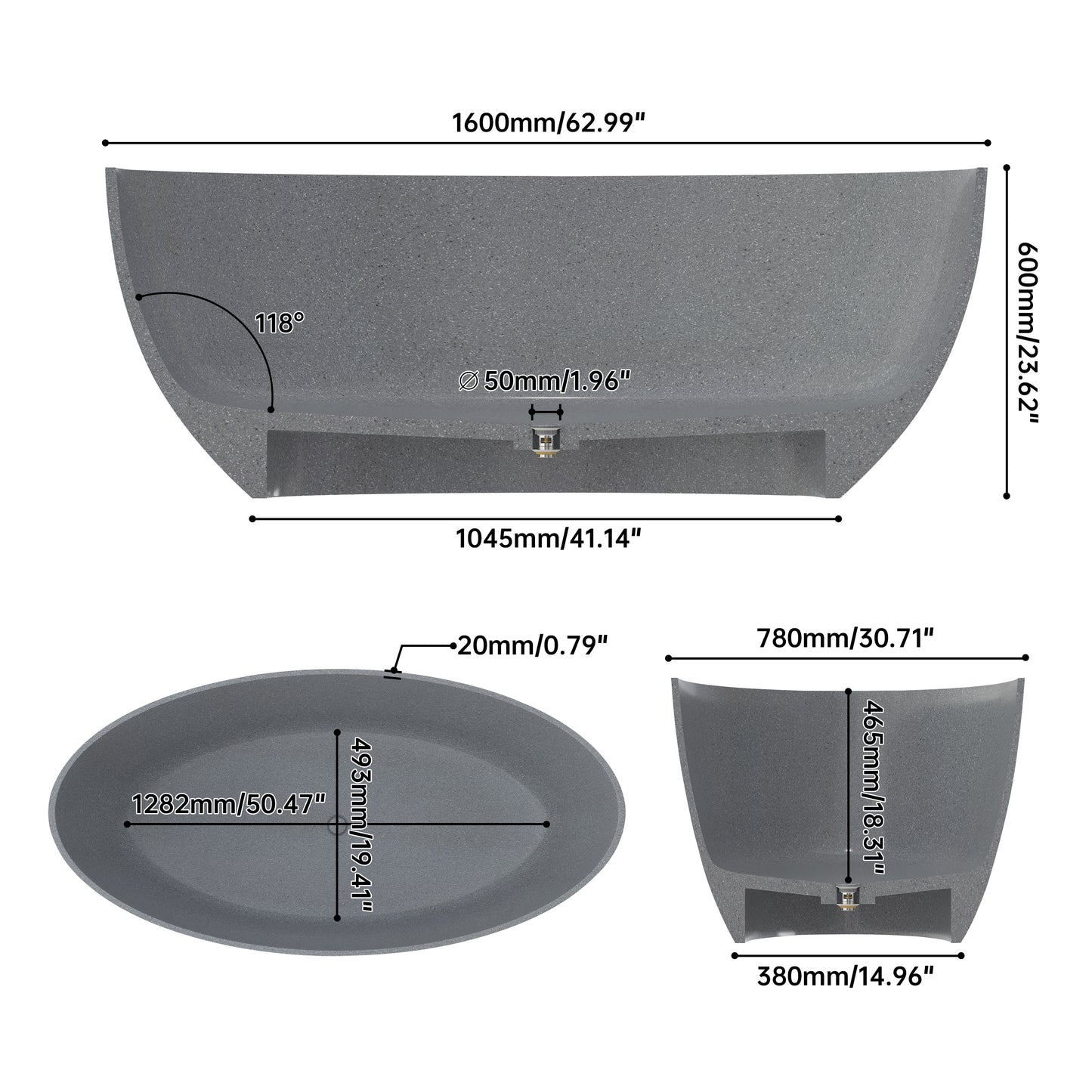 SJ-STARJANE 63''Terrazzo freestanding solid surface soaking tubs