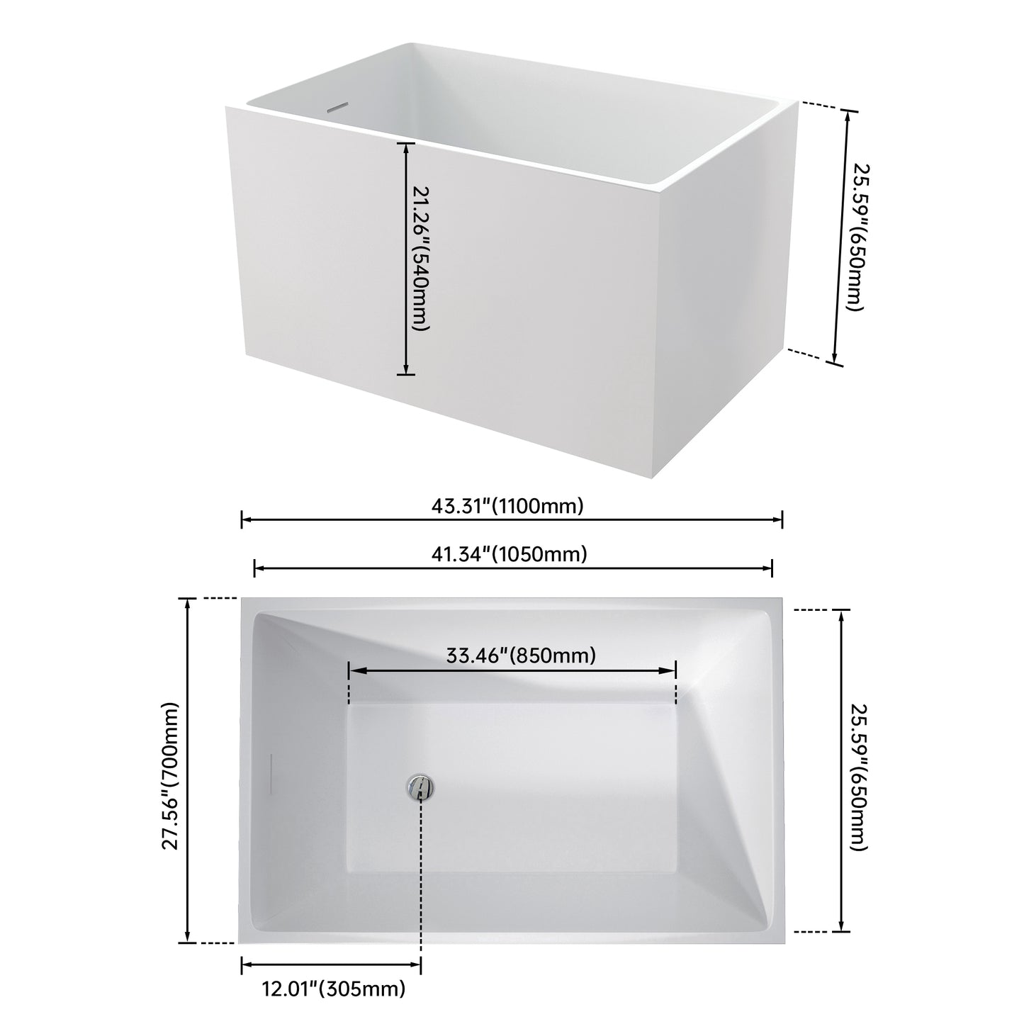 43‘’ Freestanding Soaking Acrylic Bathtub AB14-43