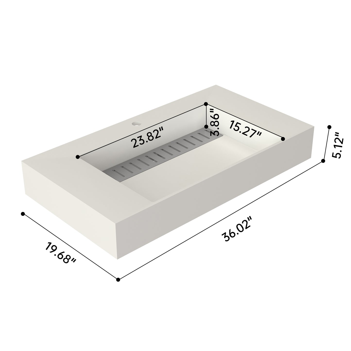 SJ-STARJANE 36''Solid Surface Basin with Stainless Steel Slab Covers