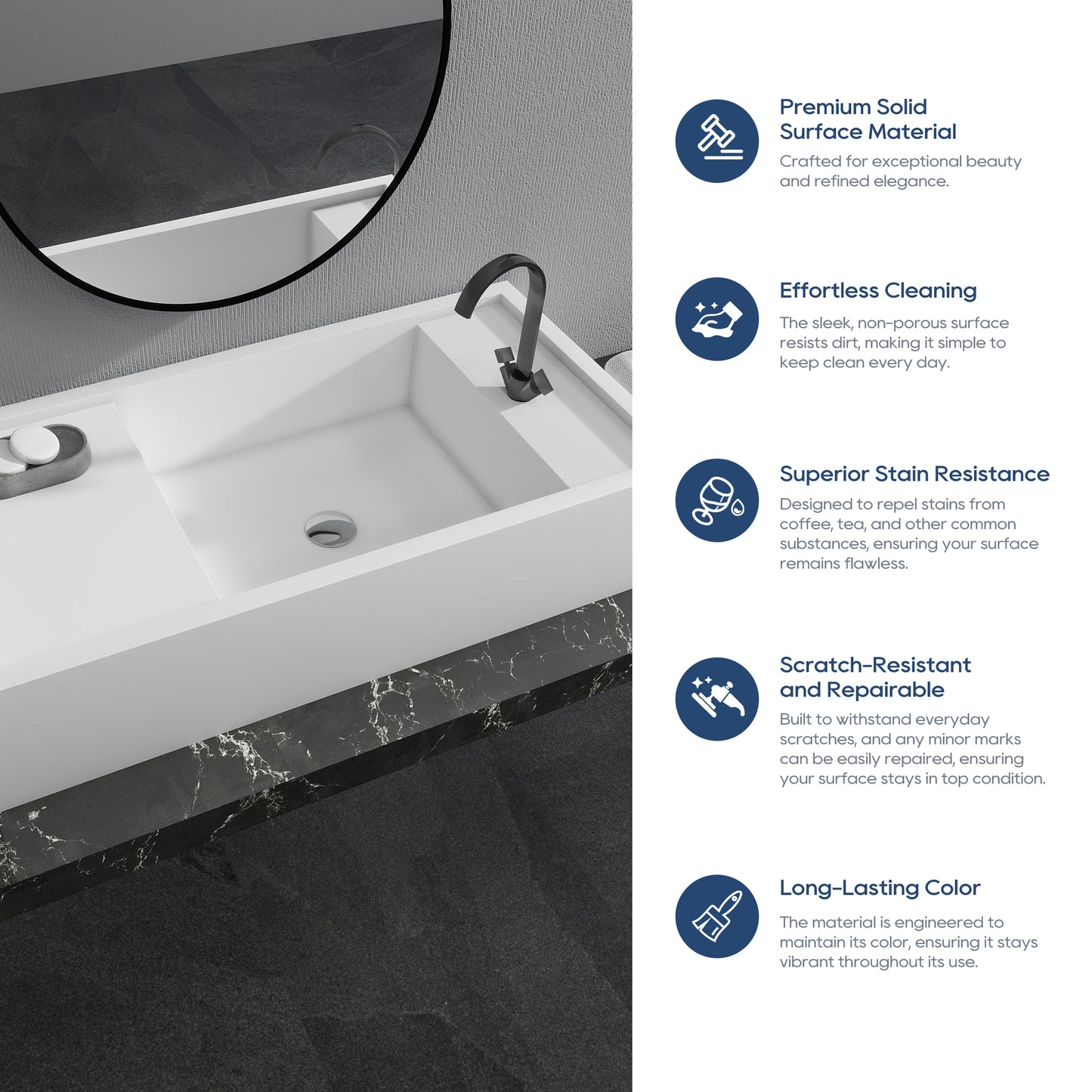 SJ-STARJANE 39''Solid Surface Wall Mount Bathroom Vessel Sink with Faucet Hole in Right