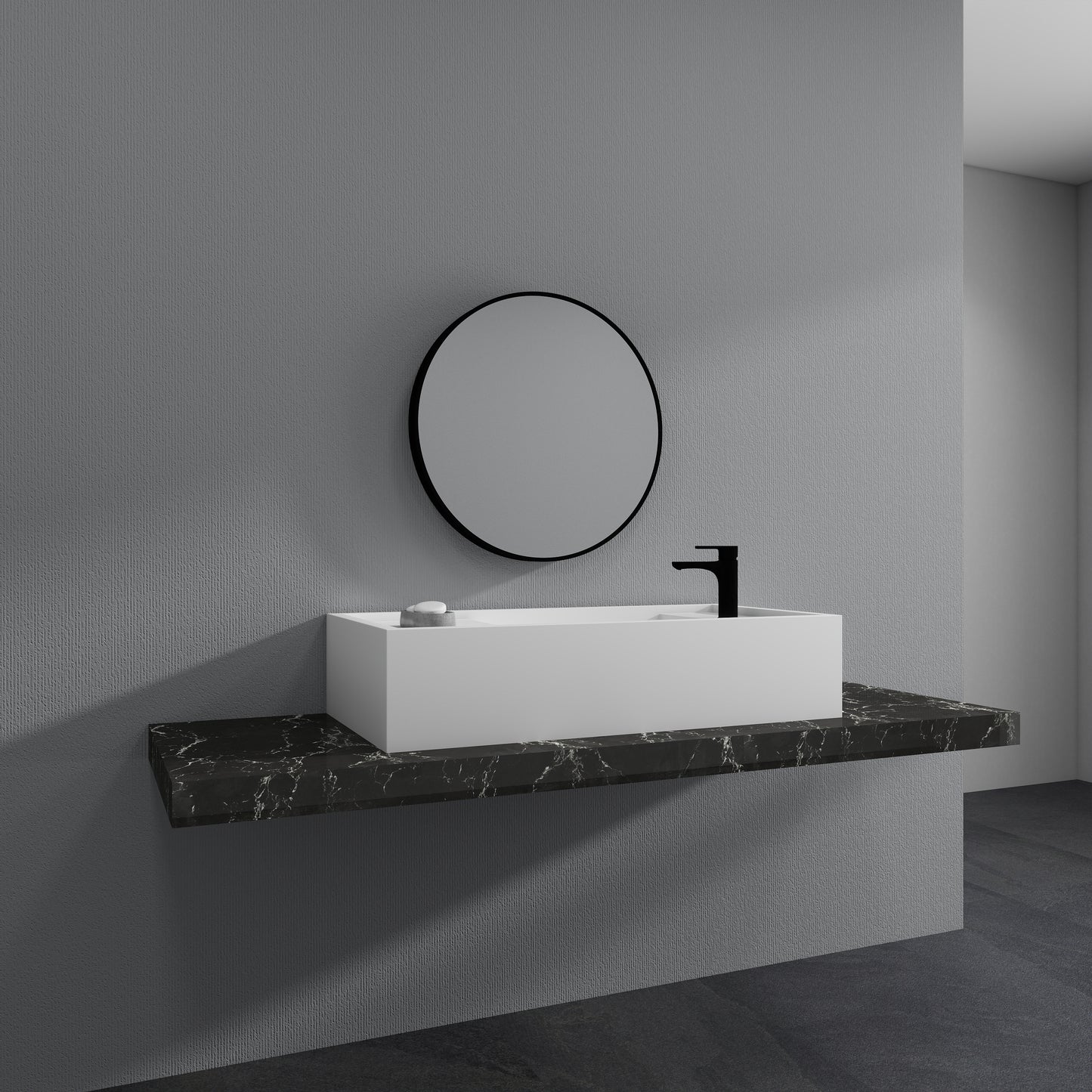 SJ-STARJANE 39''Solid Surface Wall Mount Bathroom Vessel Sink with Faucet Hole in Right