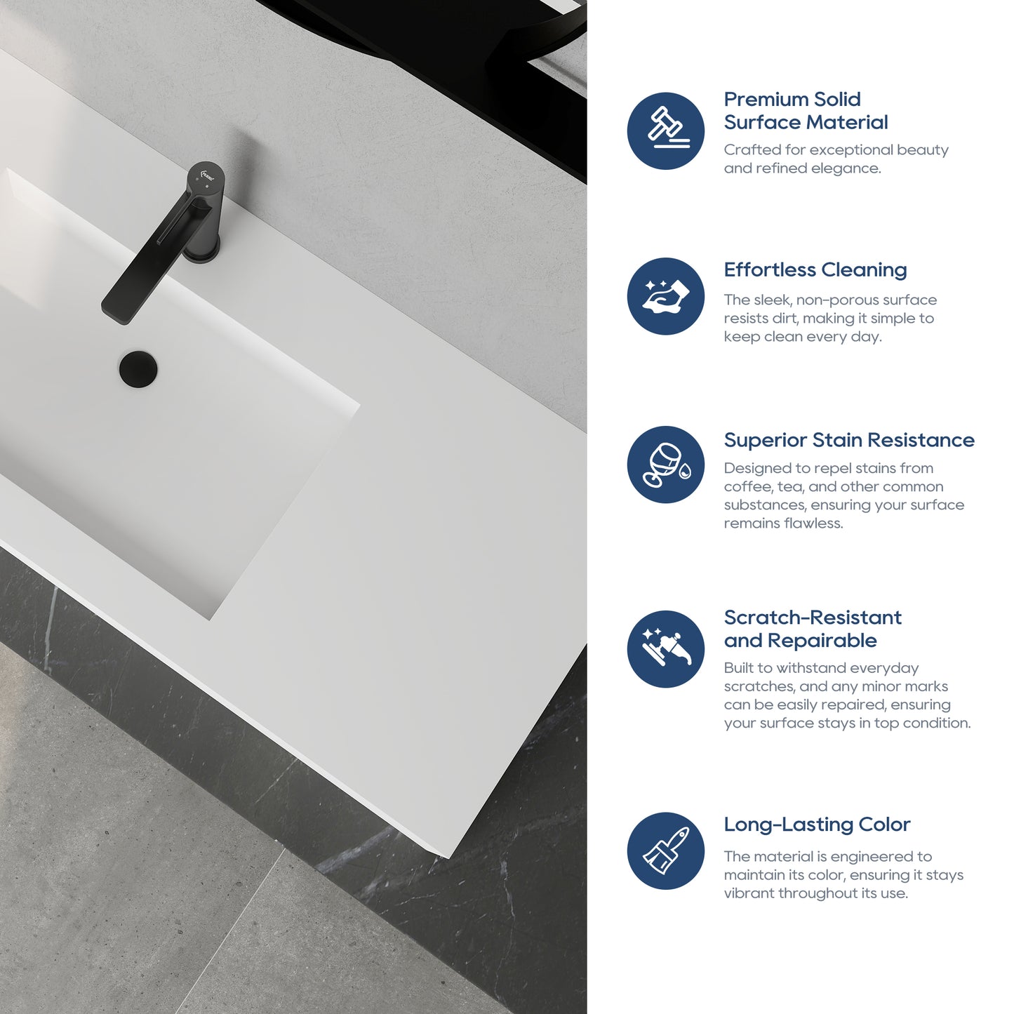 SJ-STARJANE 47''Wall Mount Bathroom Sink Solid Surface Basin with Faucet Hole