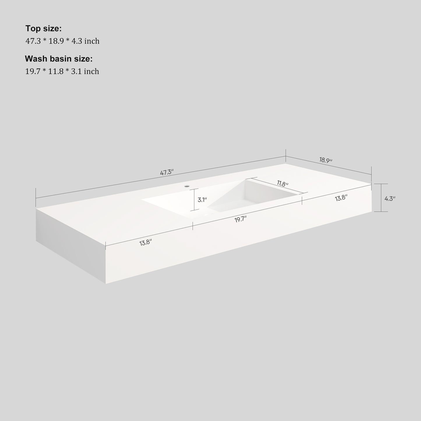 SJ-STARJANE 47''Wall Mount Bathroom Sink Solid Surface Basin with Faucet Hole
