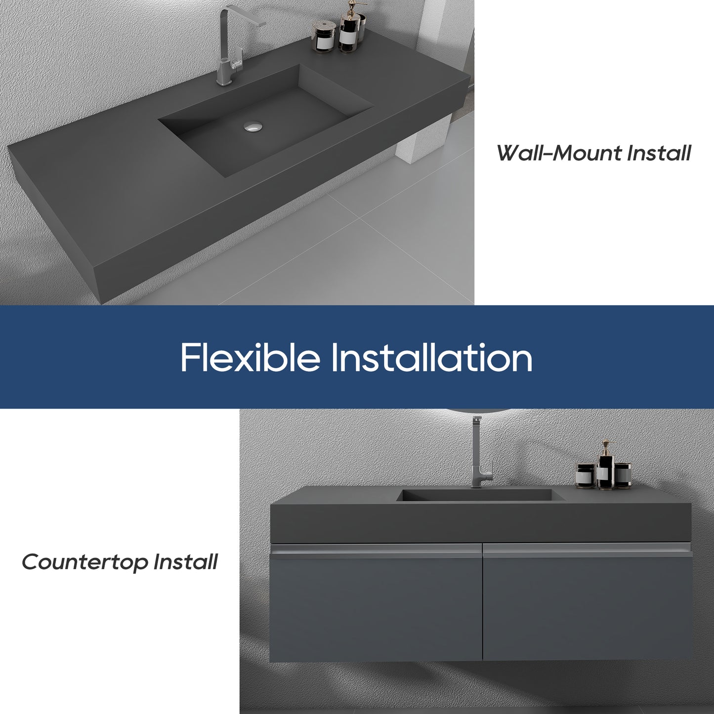 SJ-STARJANE 47''Wall Mount Bathroom Sink Solid Surface Basin with Faucet Hole