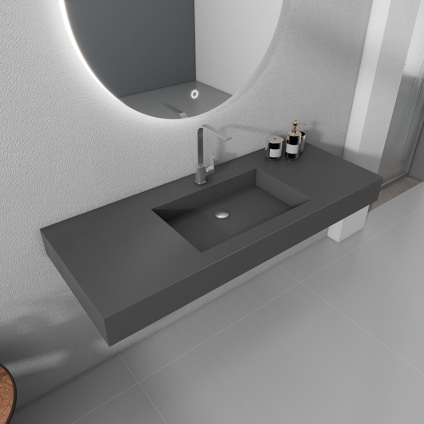 SJ-STARJANE 47''Wall Mount Bathroom Sink Solid Surface Basin with Faucet Hole