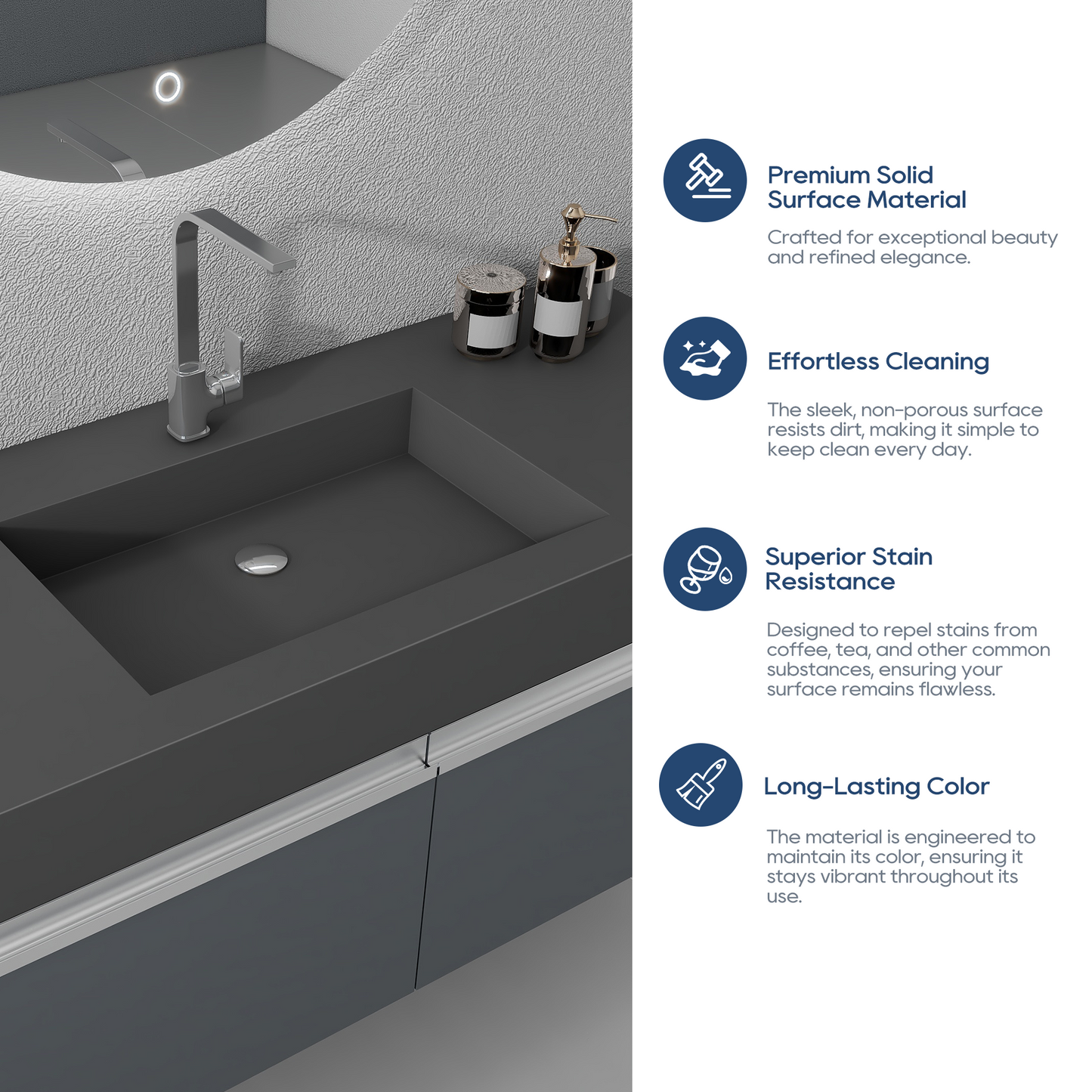 SJ-STARJANE 47''Wall Mount Bathroom Sink Solid Surface Basin with Faucet Hole