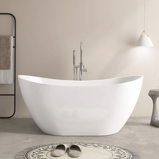 60'' Freestanding Acrylic Bathtub With Chrome Drain VB1-60