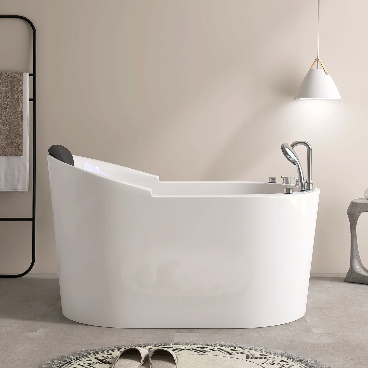 51 In. Acrylic Freestanding Whirlpool Bathtub With Jets And Faucet Set In White AB35-51-AM
