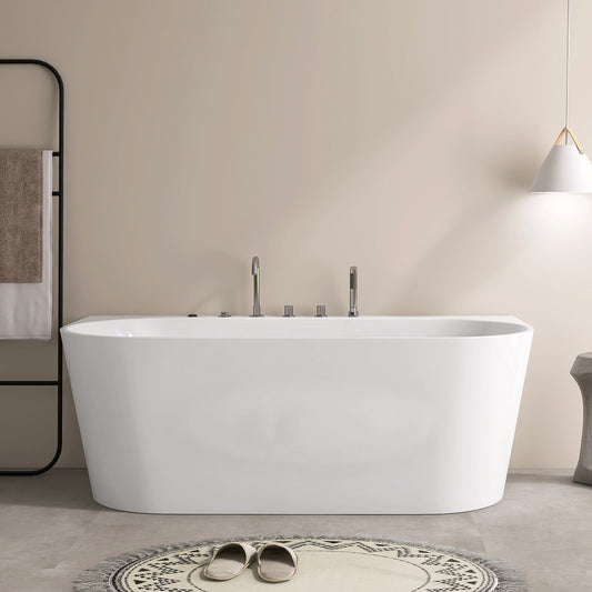 67'' Freestanding Acrylic Whirlpool Bathtub With Air Switch, Jets, LED Lighting, And 4-Hole Faucet AB33-67-AM