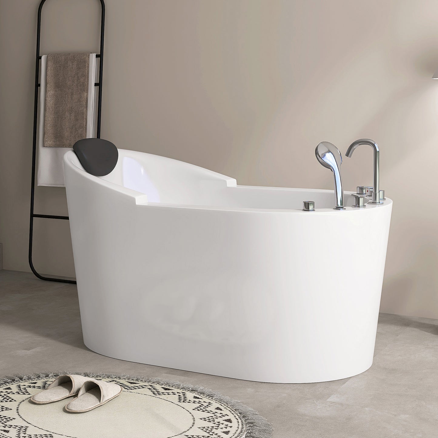 51 In. Acrylic Freestanding Whirlpool Bathtub With Jets And Faucet Set In White AB35-51-AM