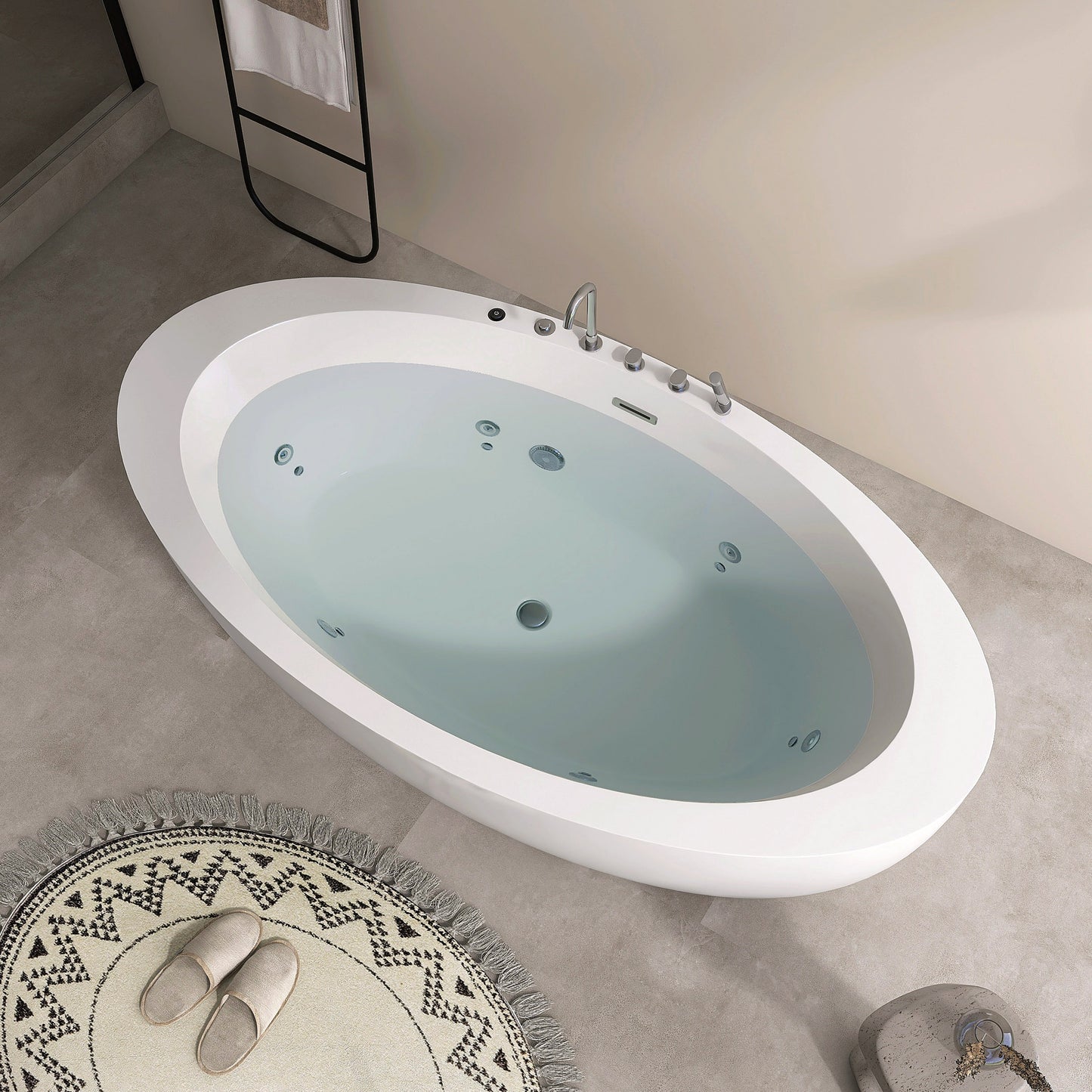 71'' Freestanding Oval Acrylic Whirlpool Bathtub, With Air Switch, 6 Jets, And 4-Hole Faucet AB32-71-AM