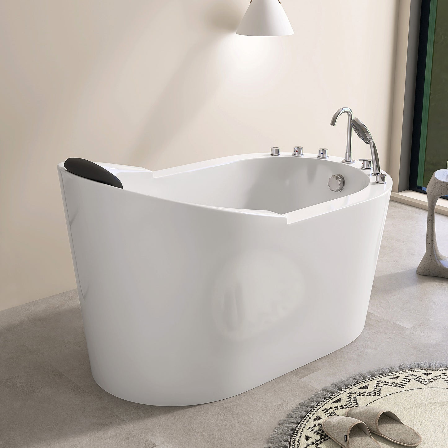 51 In. Acrylic Freestanding Whirlpool Bathtub With Jets And Faucet Set In White AB35-51-AM
