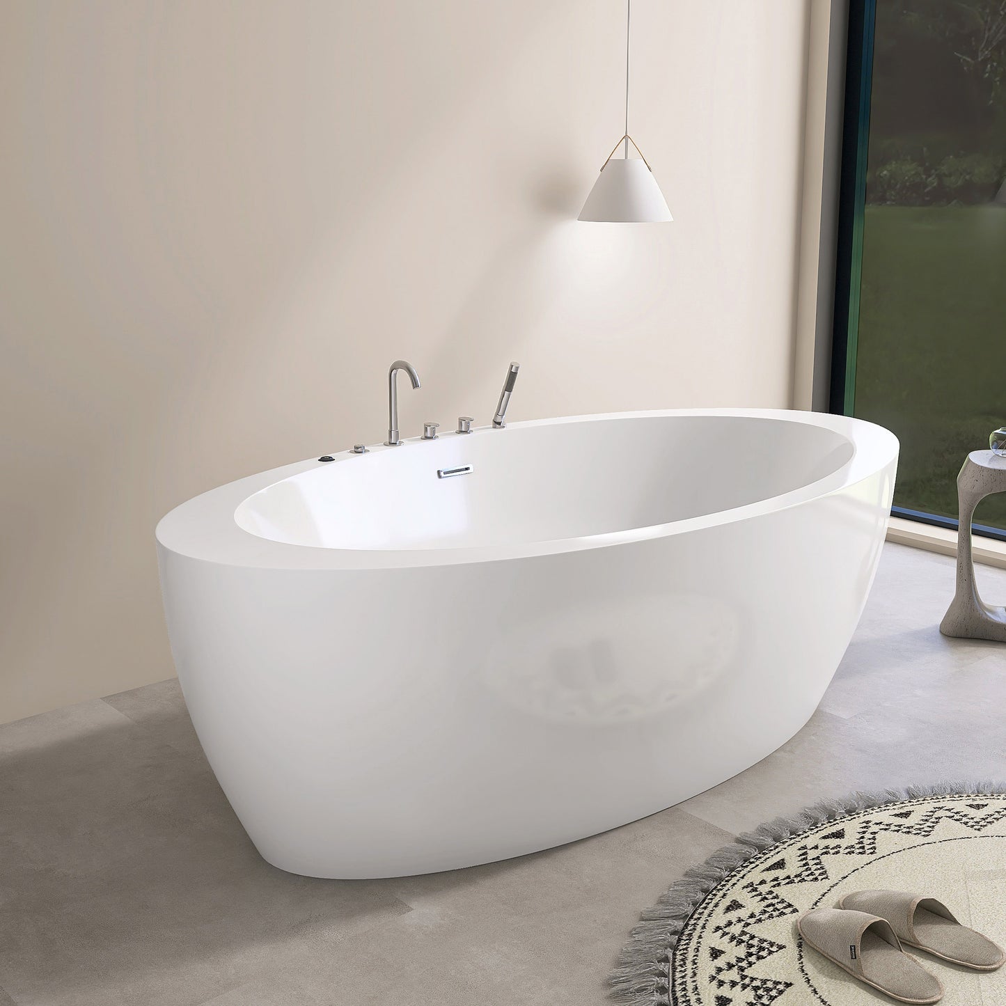 71'' Freestanding Oval Acrylic Whirlpool Bathtub, With Air Switch, 6 Jets, And 4-Hole Faucet AB32-71-AM