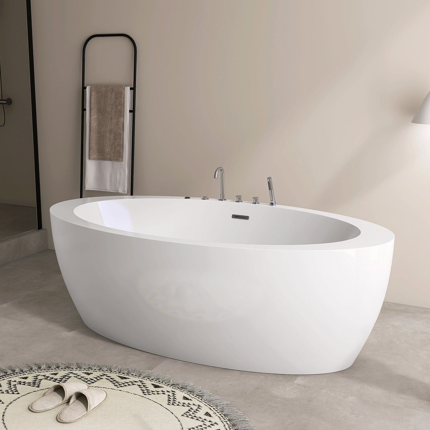 71'' Freestanding Oval Acrylic Whirlpool Bathtub, With Air Switch, 6 Jets, And 4-Hole Faucet AB32-71-AM