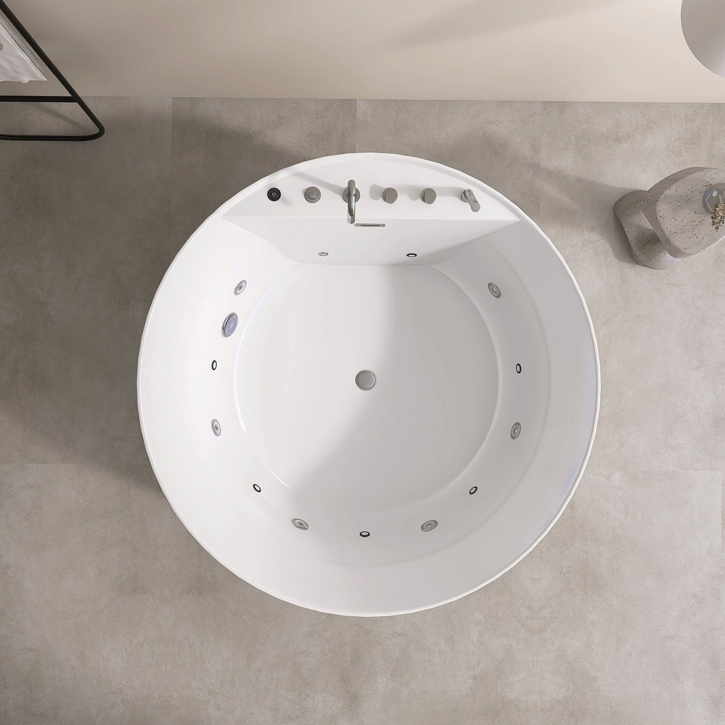 47'' Freestanding Round Acrylic Whirlpool Bathtub, 6 Massage Jets, LED Lighting, And 4-Hole Faucet AB24-47-AM