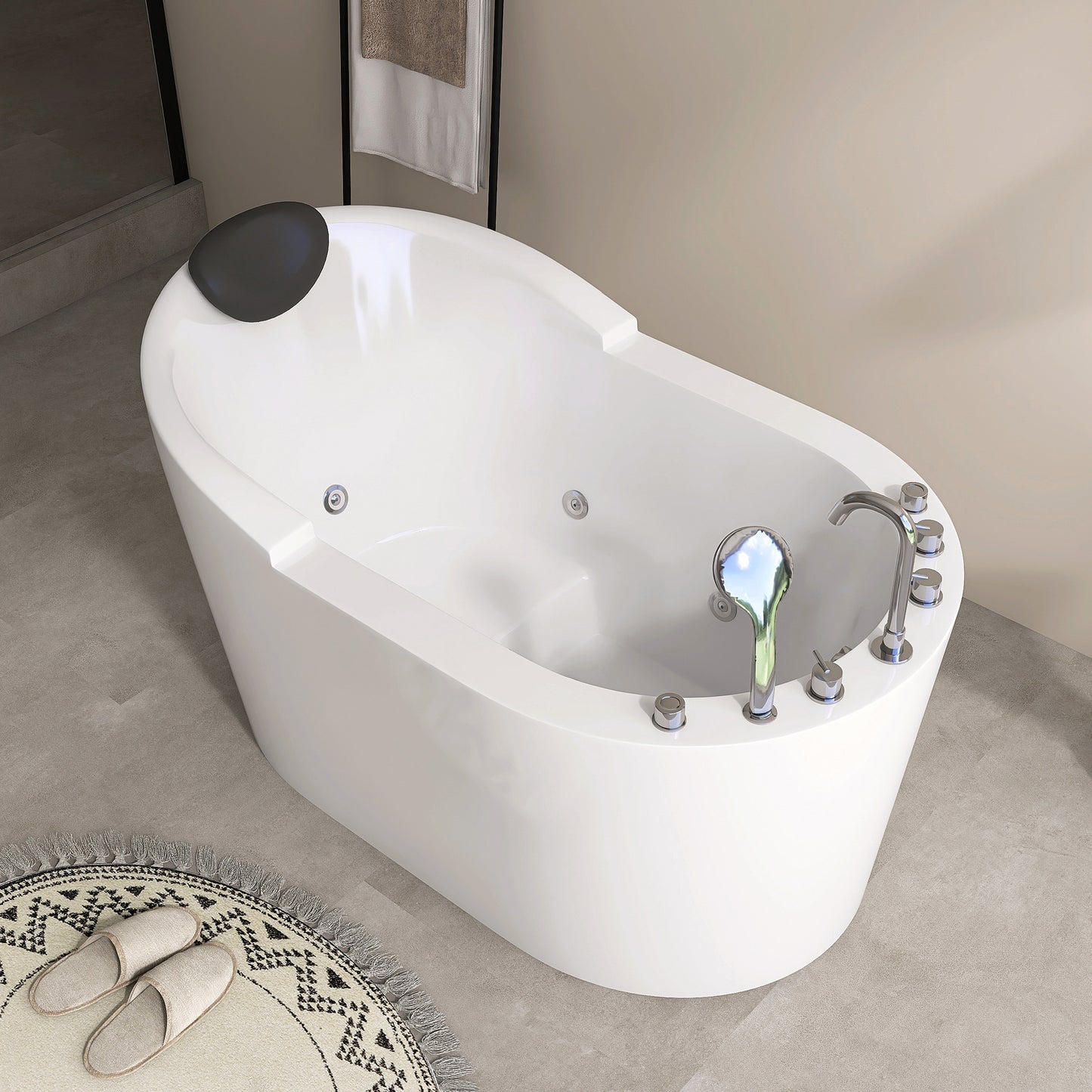 51 In. Acrylic Freestanding Whirlpool Bathtub With Jets And Faucet Set In White AB35-51-AM