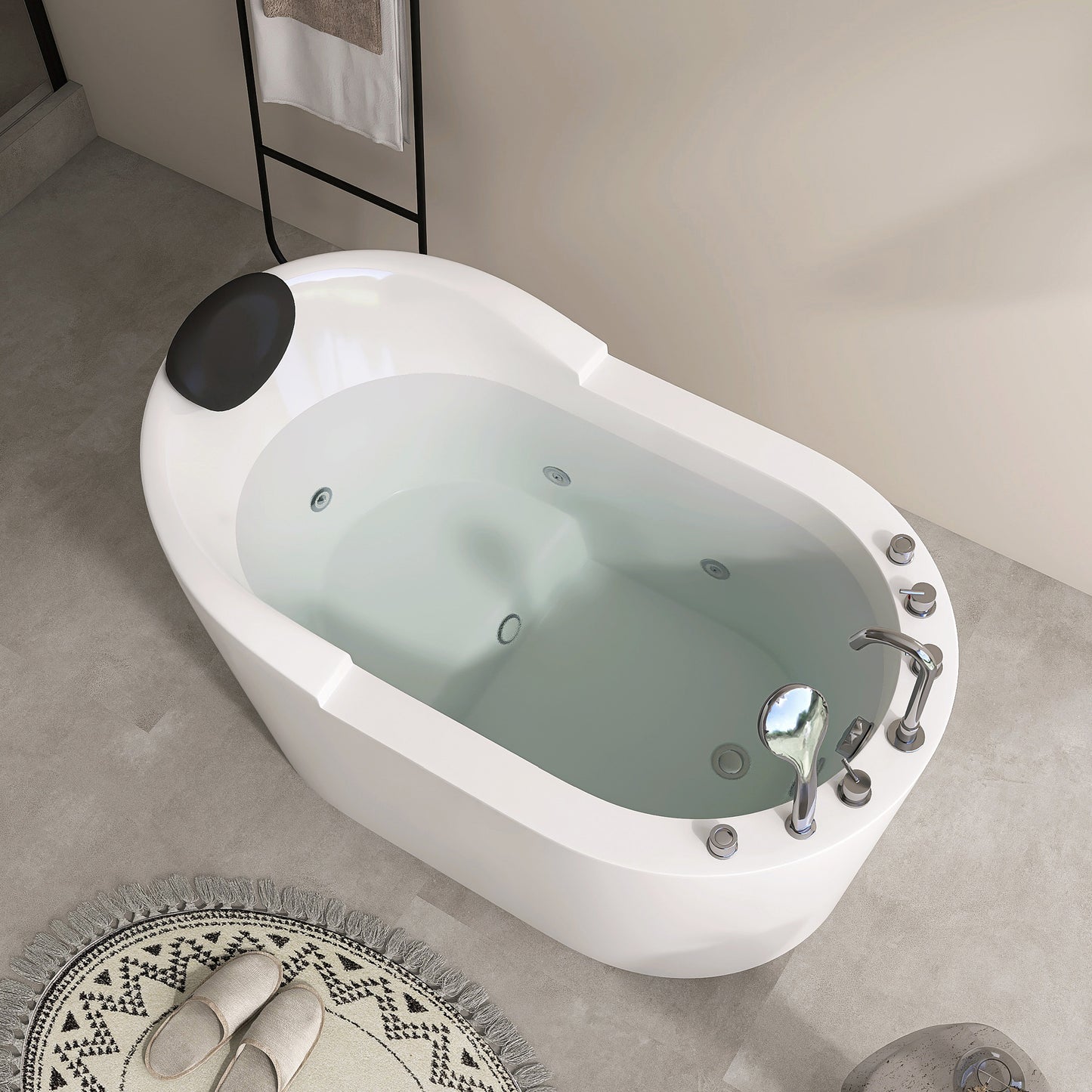 51 In. Acrylic Freestanding Whirlpool Bathtub With Jets And Faucet Set In White AB35-51-AM