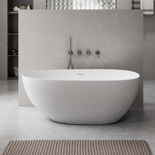 SJ-STARJANE 59'' Freestanding Tub Solid Surface Egg Shape Freestanding Soaking Tub