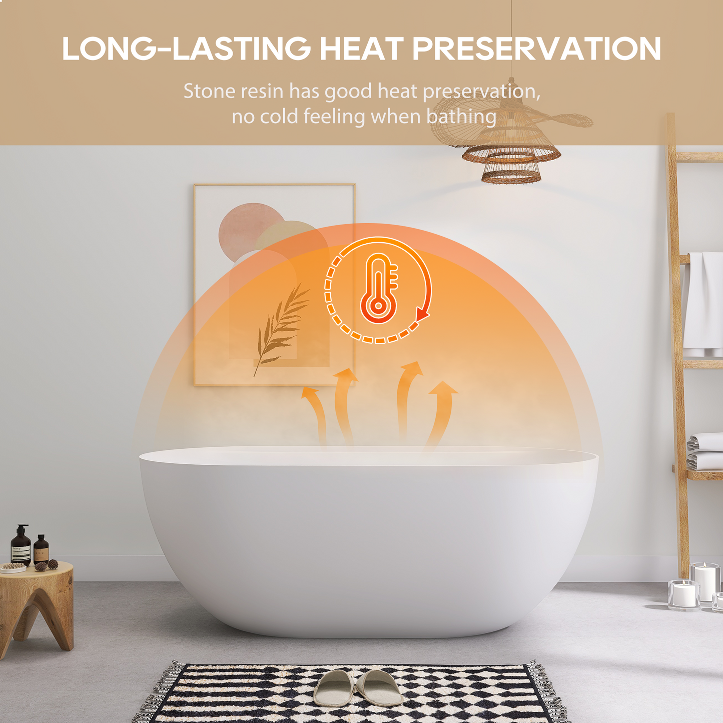 SJ-STARJANE 39"Freestanding Artificial Stone Bathtub with Shelf,Modern deep soaking bathtub,Non-slip solid surface