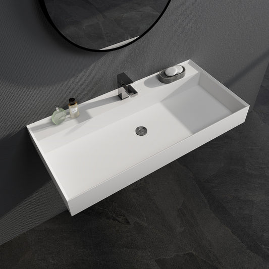 SJ-STARJANE 40''Rectangular Above Counter Bathroom Sink Solid Surface Sink Single Faucet Hole