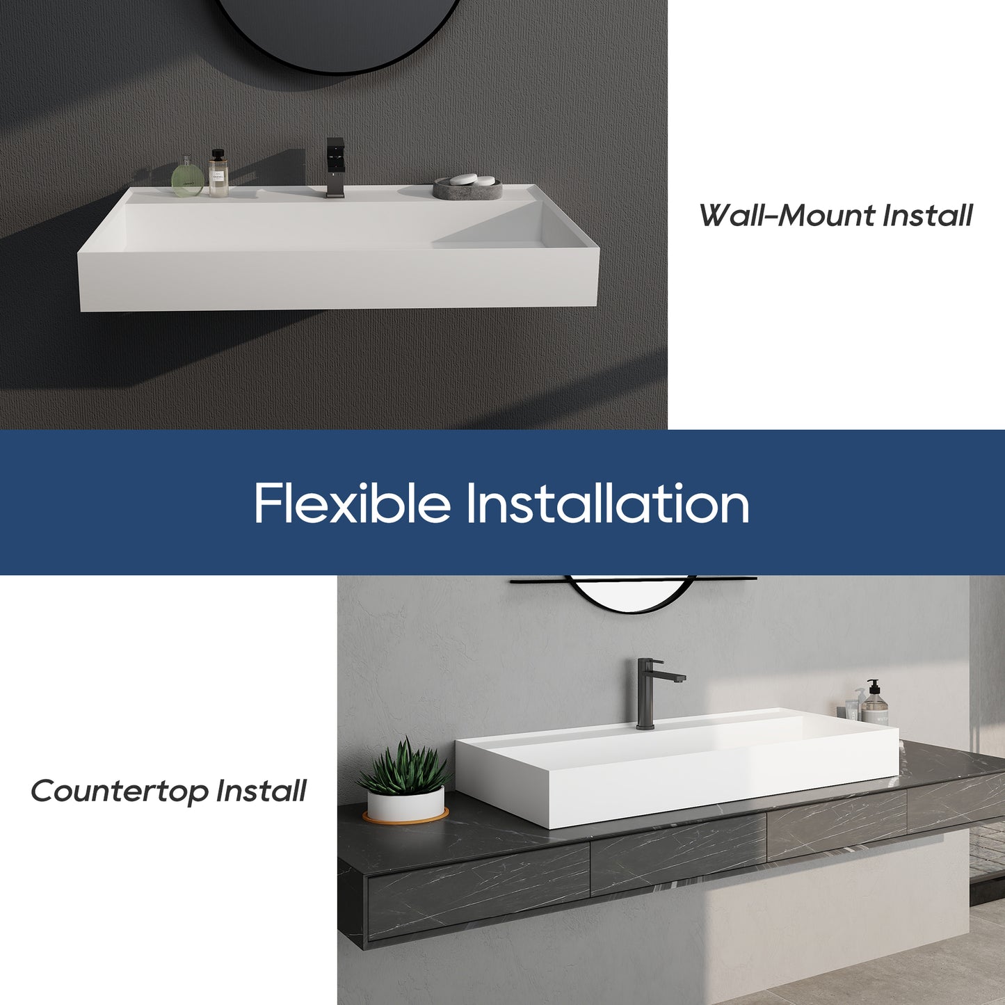 SJ-STARJANE 40''Rectangular Above Counter Bathroom Sink Solid Surface Sink Single Faucet Hole