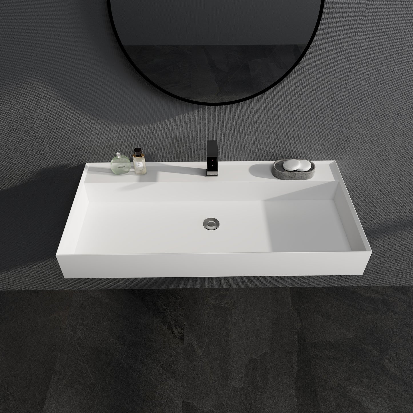 SJ-STARJANE 40''Rectangular Above Counter Bathroom Sink Solid Surface Sink Single Faucet Hole