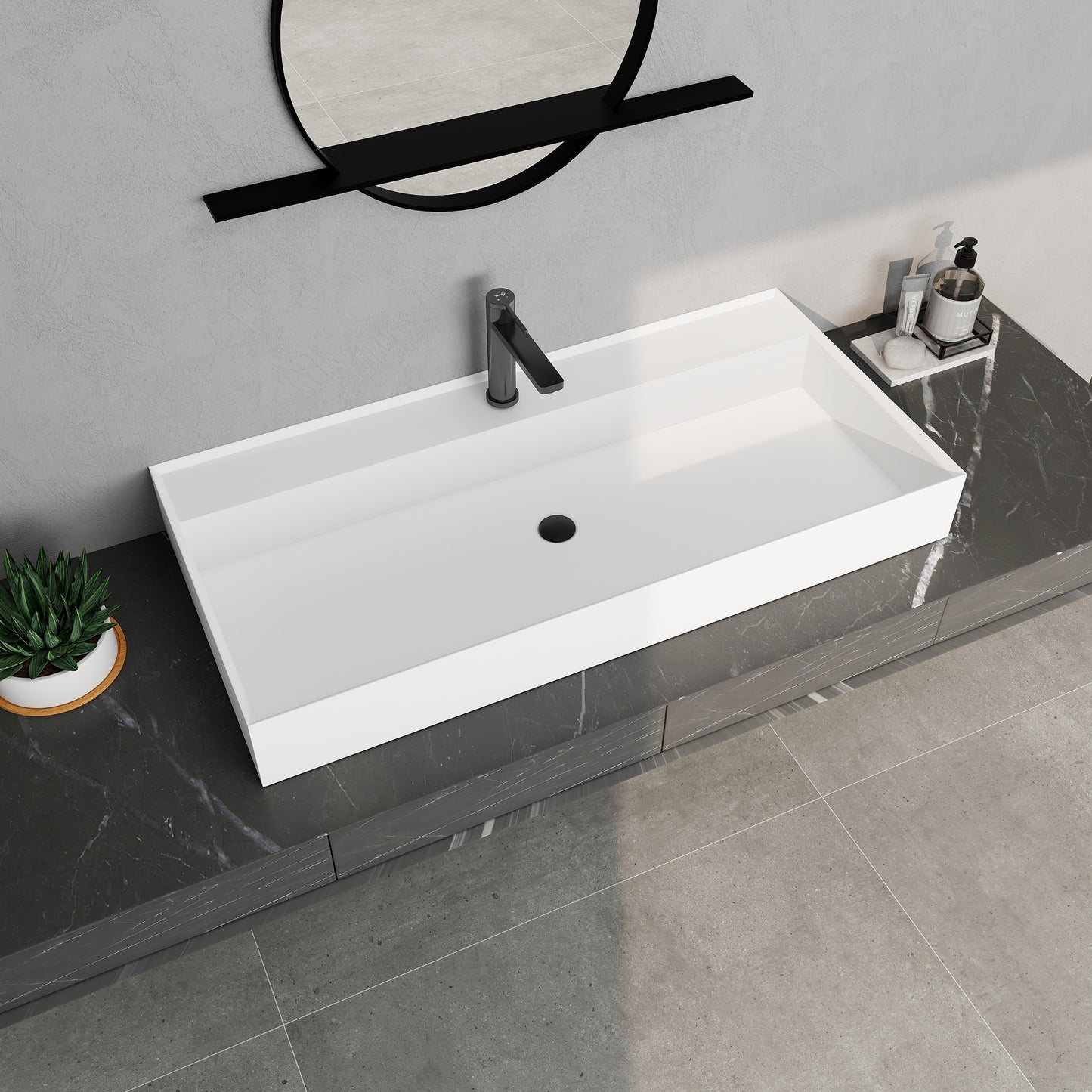 SJ-STARJANE 40''Rectangular Above Counter Bathroom Sink Solid Surface Sink Single Faucet Hole