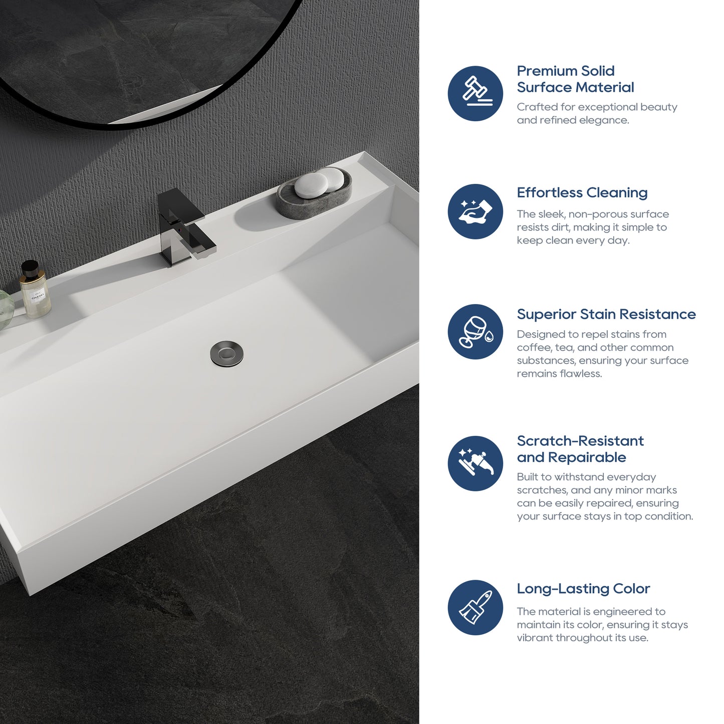 SJ-STARJANE 40''Rectangular Above Counter Bathroom Sink Solid Surface Sink Single Faucet Hole