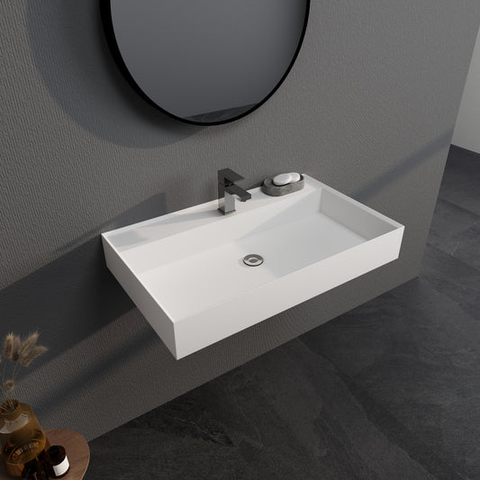 SJ-STARJANE 32''Wall Mount Bathroom Sinks Solid Surface Sinks Single Faucet Hole