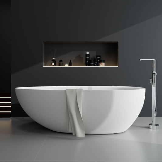 SJ-STARJANE 71" Freestanding Tub Solid Surface Resin Stone Freestanding Soaking Bathtub