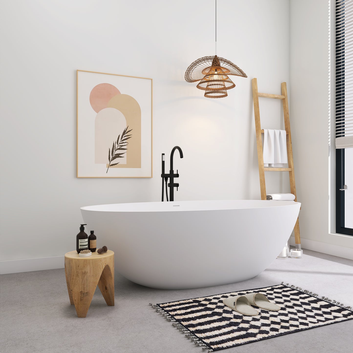 SJ-STARJANE 71''Freestanding artificial stone bathtub Double soaking design