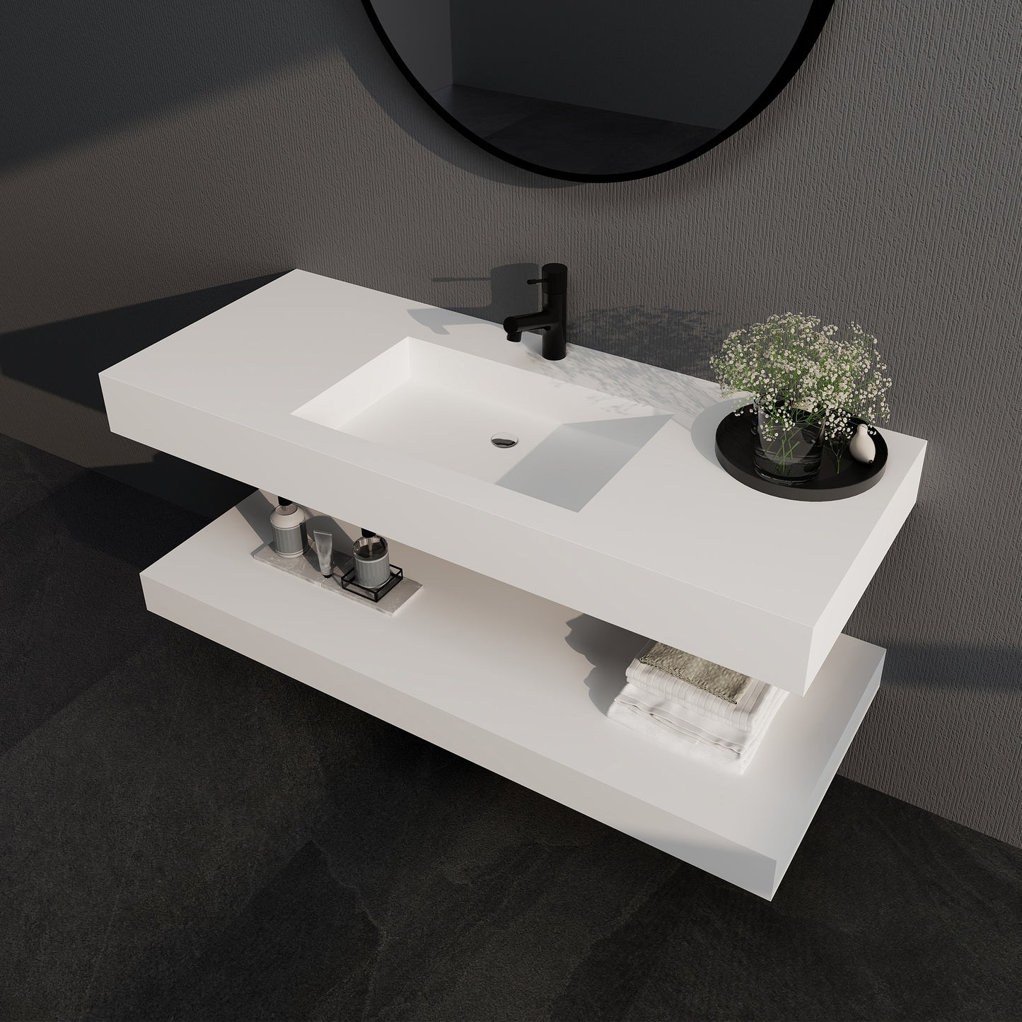 SJ-STARJANE 47'' wall-mounted bathroom sink incl. undermount with shelf (single faucet hole)