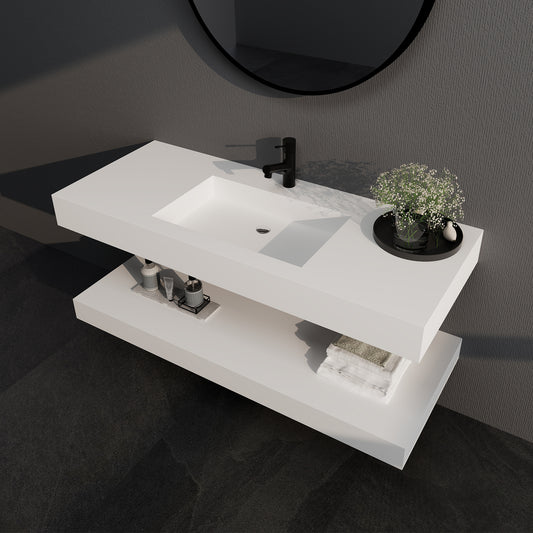 SJ-STARJANE 47'' wall-mounted bathroom sink incl. undermount with shelf (single faucet hole)