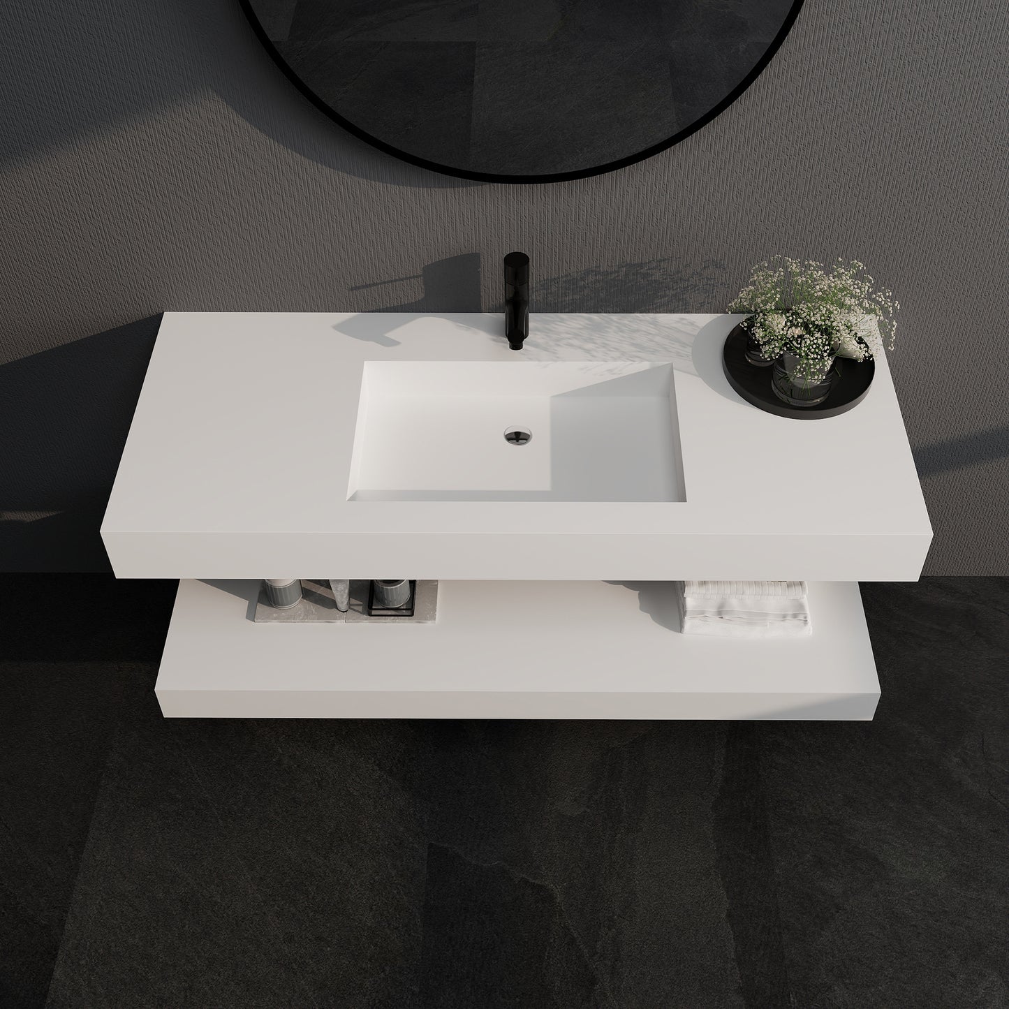 SJ-STARJANE 47'' wall-mounted bathroom sink incl. undermount with shelf (single faucet hole)