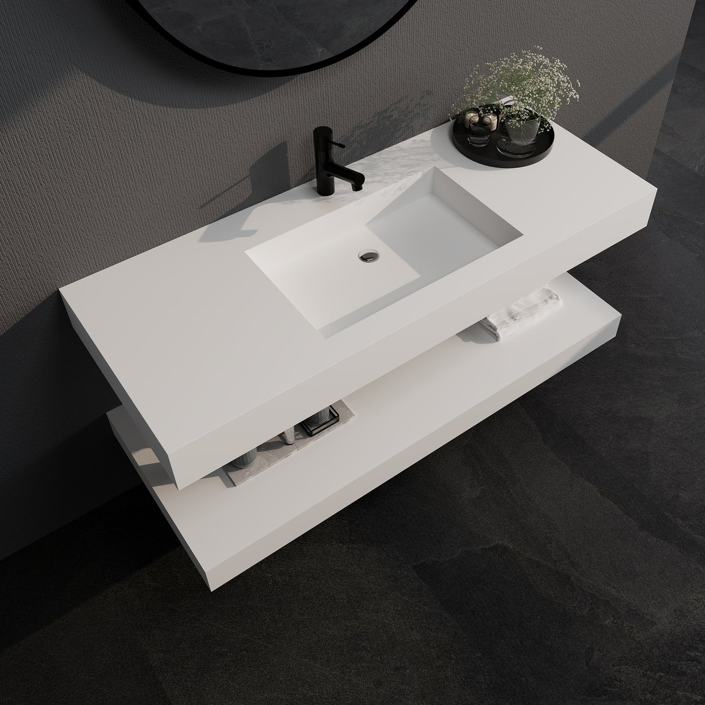 SJ-STARJANE 47'' wall-mounted bathroom sink incl. undermount with shelf (single faucet hole)