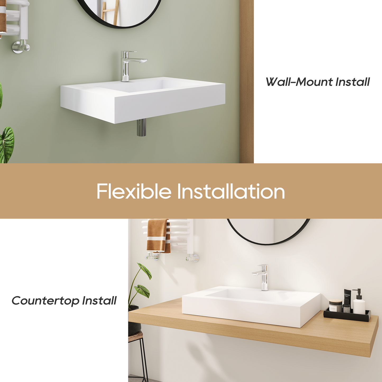 SJ-STARJANE 30''Wall Mount Bathroom Sink Solid Surface Sink with Faucet Hole