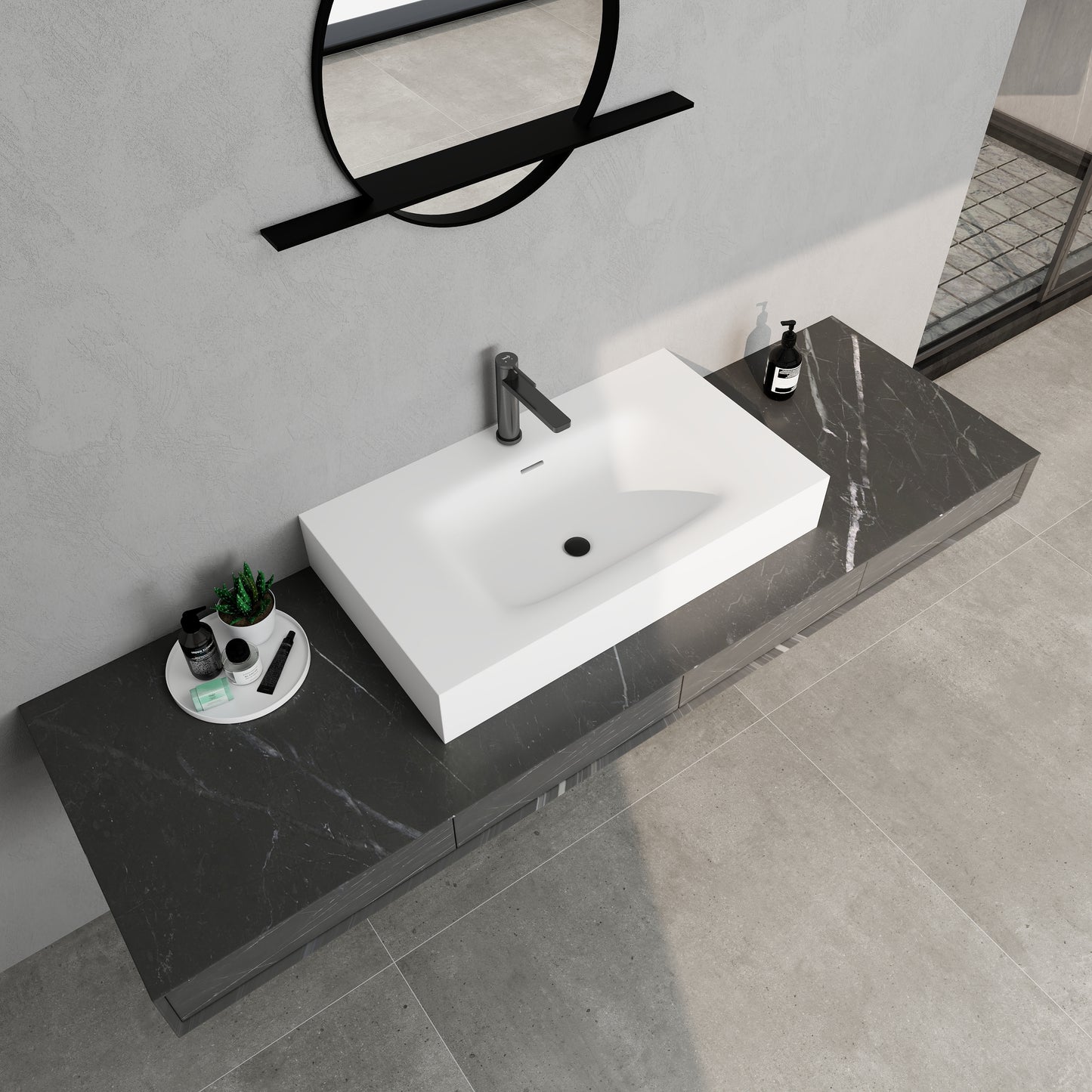 SJ-STARJANE32''Solid Surface Rectangular Bathroom Sink (with Overflow)