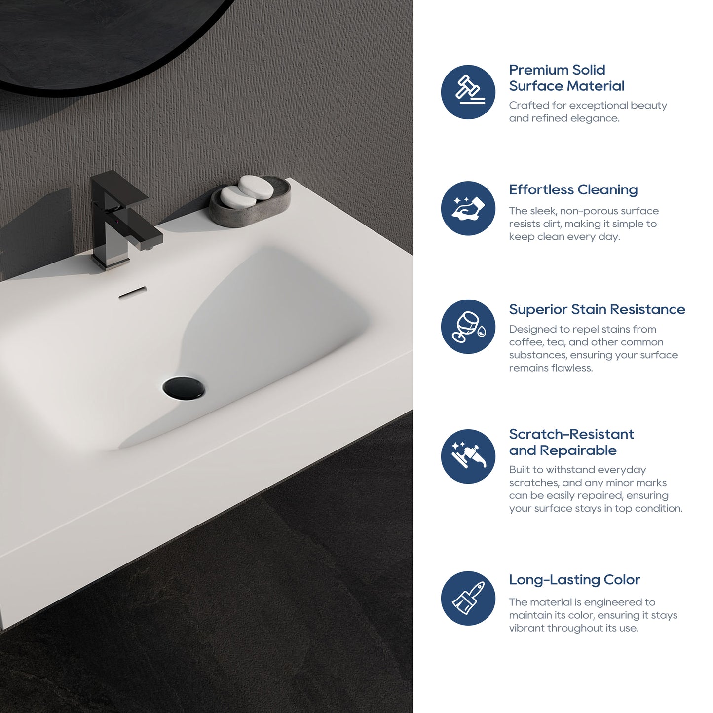 SJ-STARJANE32''Solid Surface Rectangular Bathroom Sink (with Overflow)