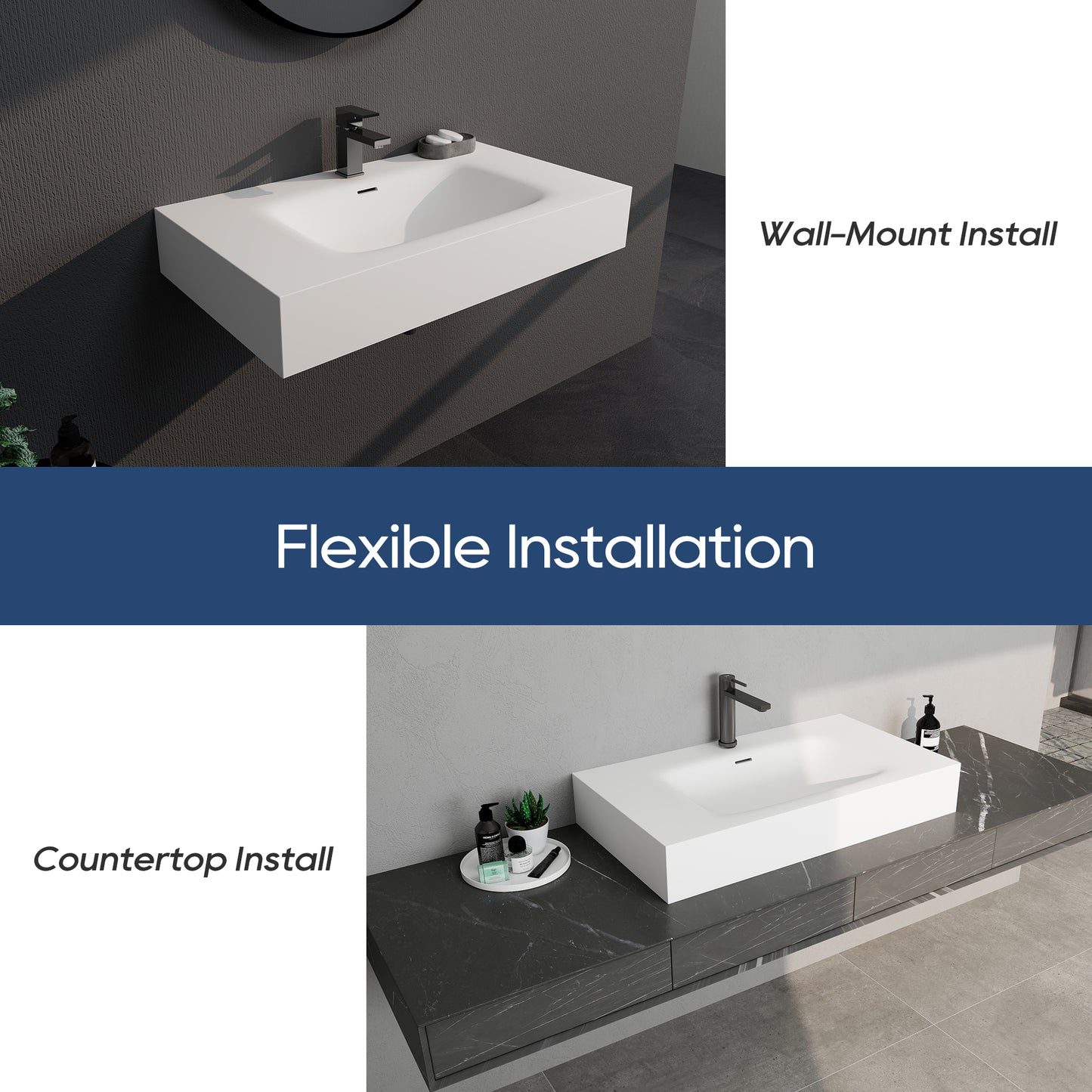 SJ-STARJANE32''Solid Surface Rectangular Bathroom Sink (with Overflow)