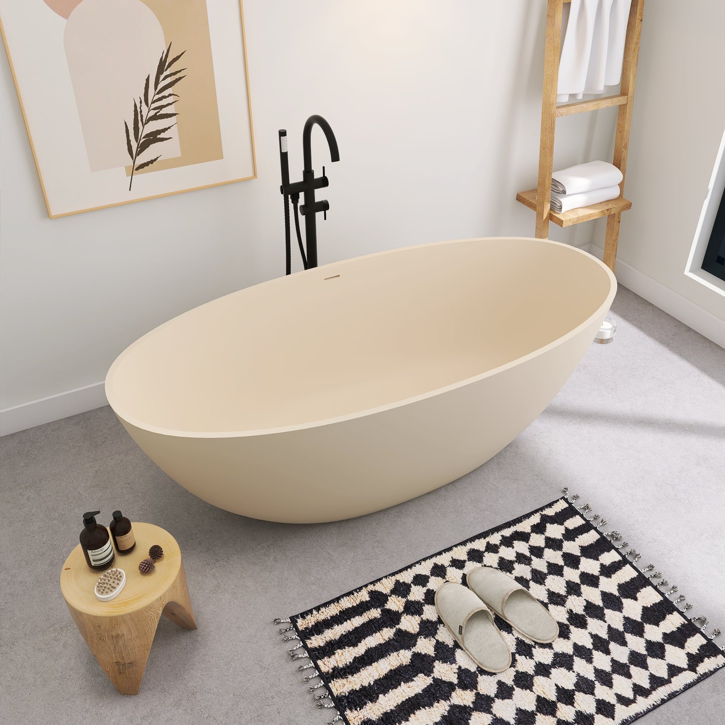 SJ-STARJANE Creamy 65'' Freestanding Bathtub Solid Surface Stone Resin Soaking Tub