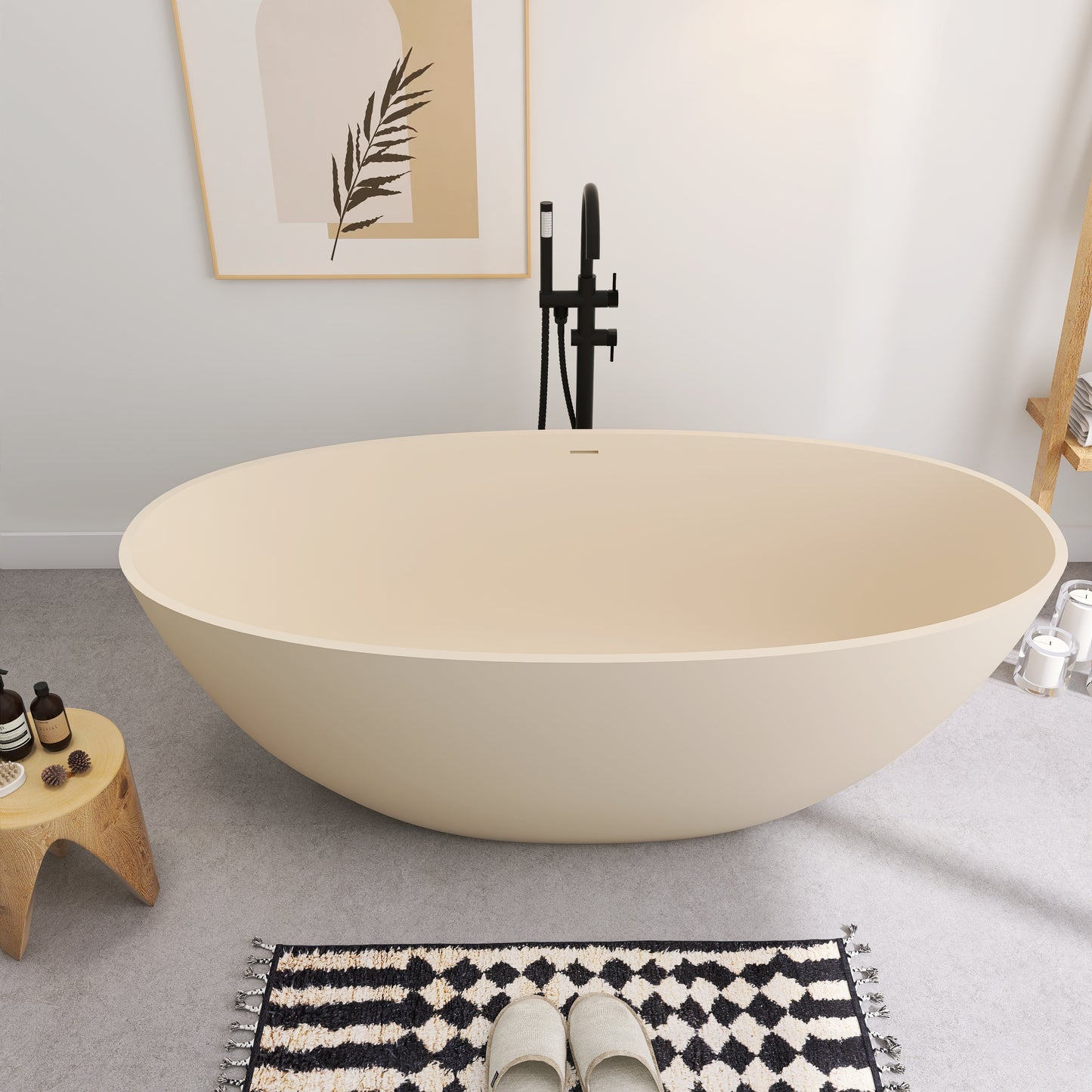 SJ-STARJANE Creamy 65'' Freestanding Bathtub Solid Surface Stone Resin Soaking Tub