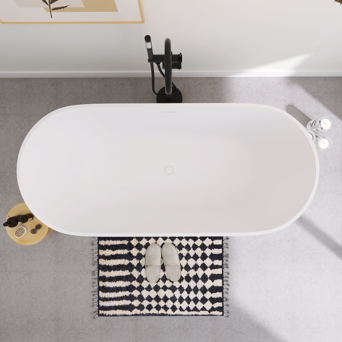 SJ-STARJANE 67'' Freestanding Soaking Bathtub Solid Surface Soaking Tubs in Matte White