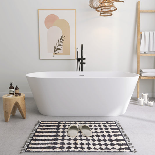 SJ-STARJANE 67'' Freestanding Soaking Bathtub Solid Surface Soaking Tubs in Matte White