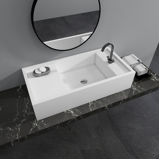 SJ-STARJANE 39''Solid Surface Wall Mount Bathroom Vessel Sink with Faucet Hole in Right
