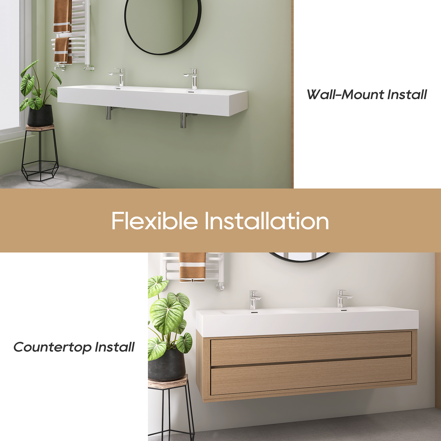 SJ-STARJANE 59''Double basin solid surface sink Single hole overflow design