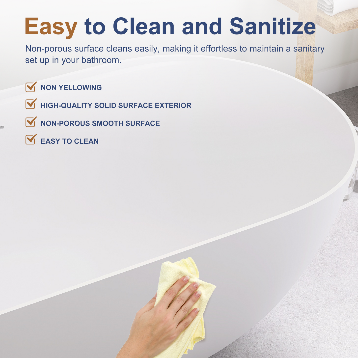 SJ-STARJANE 39"Freestanding Artificial Stone Bathtub with Shelf,Modern deep soaking bathtub,Non-slip solid surface