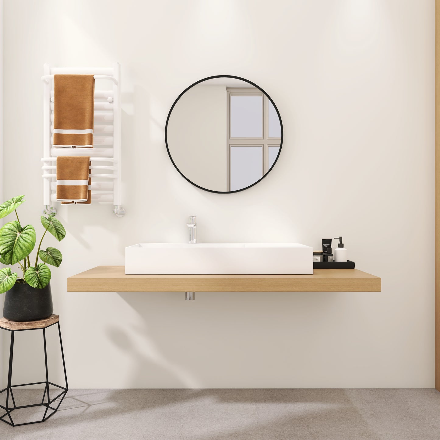 SJ-STARJANE 36''Solid Surface Wall Mount Bathroom Left Vessel Sink with Faucet Hole and Drain Cover
