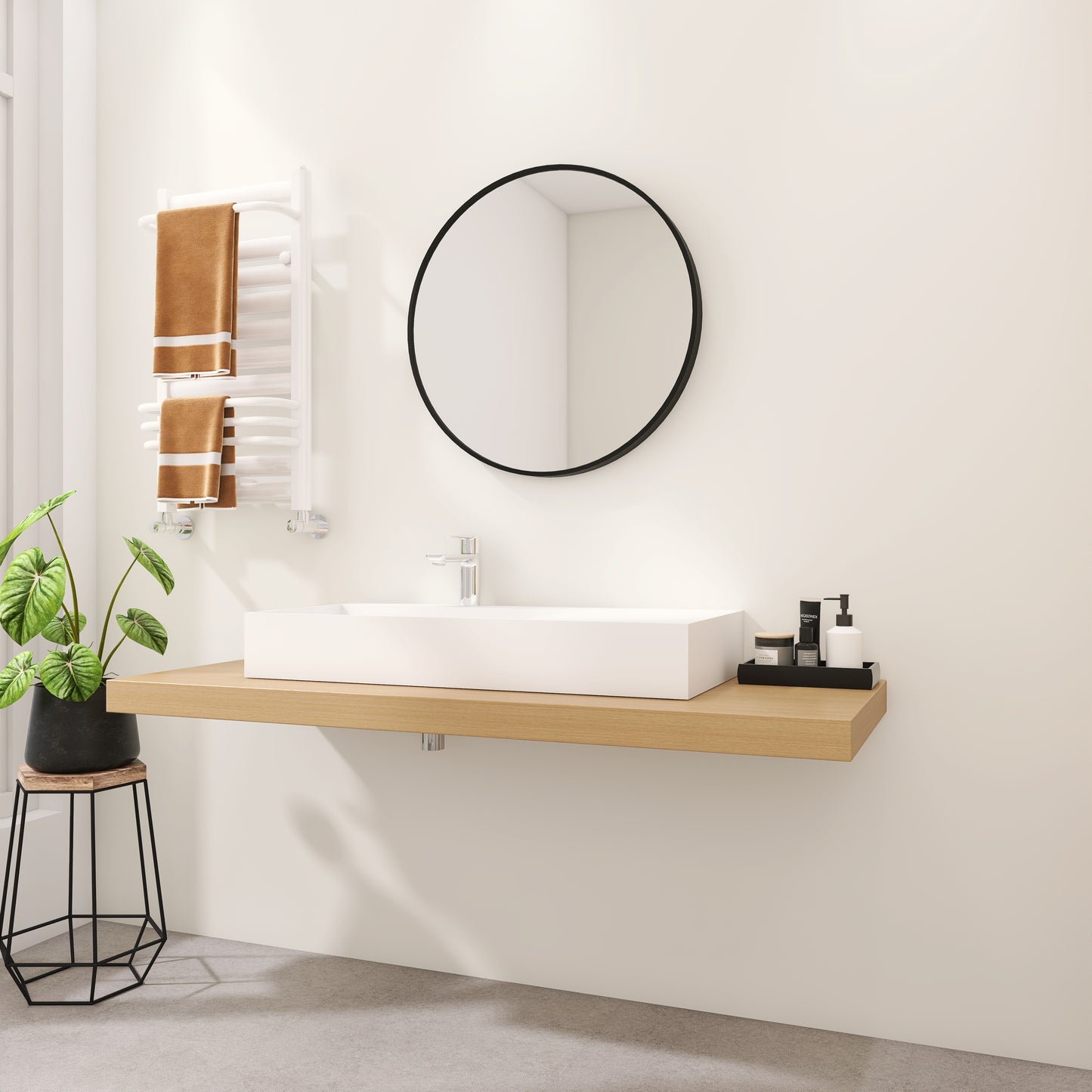 SJ-STARJANE 36''Solid Surface Wall Mount Bathroom Left Vessel Sink with Faucet Hole and Drain Cover