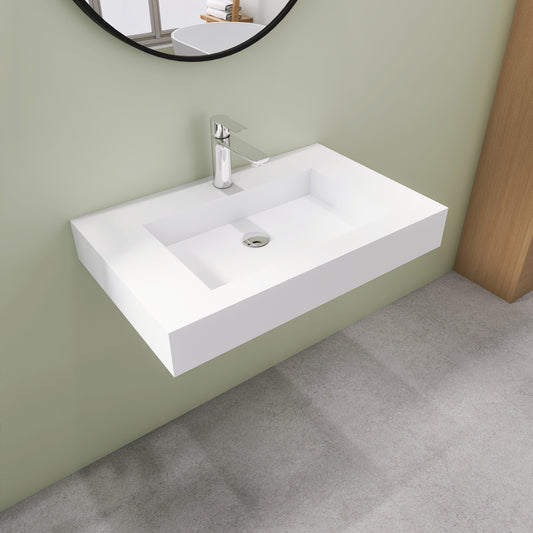 SJ-STARJANE 30''Wall Mount Bathroom Sink Solid Surface Sink with Faucet Hole